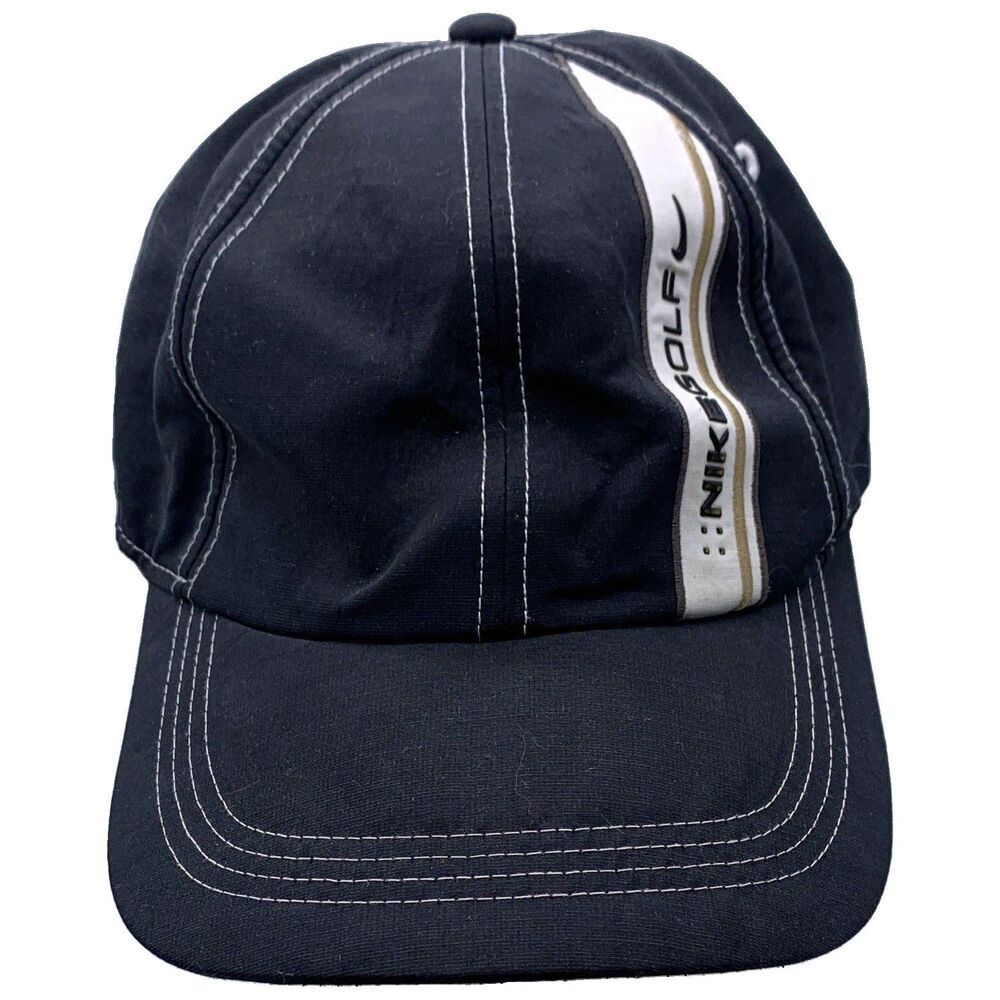 Nike Golf Adjustable Golf Hat Black Cotton White Swoosh Embroidered Logo